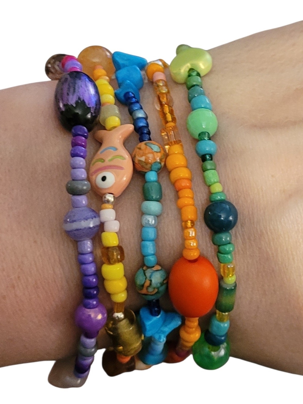 Multicolor Mixed-Media Beaded Stretch Bracelet Stack